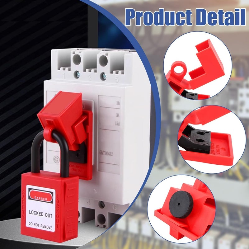 VINGVO Circuit Breaker Lockout Device 12 Pack Kit with Clamp-On Design - OSHA Compliant Single Pole Breaker Lockout Device for Loto Safety, Fits 16.5mm to 70mm Breakers (Red, Nylon) - Image 4